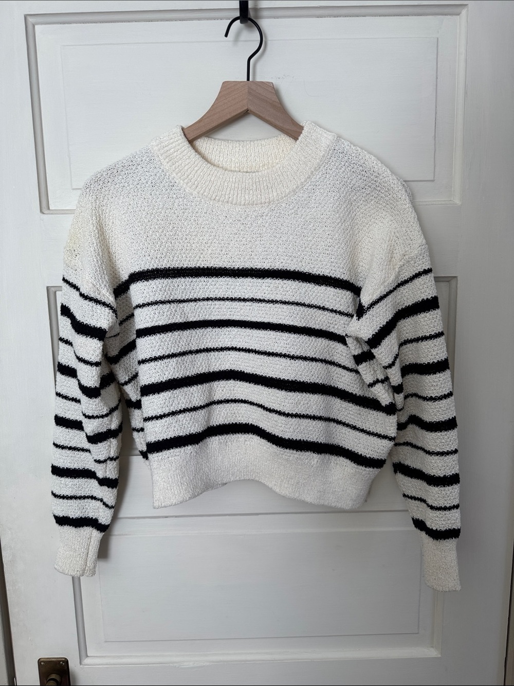 Richer Poorer Cream and Black Striped Crewneck Sweater